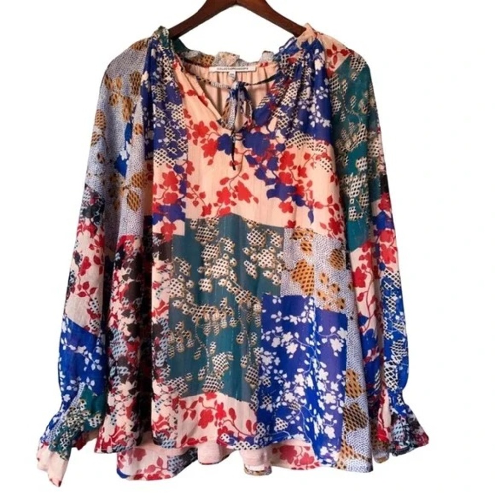 Collective Concept Floral Patchwork Blouse Size M… - image 2